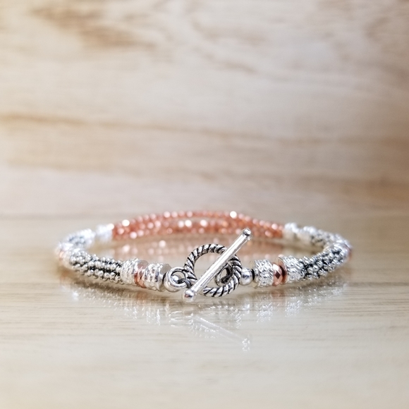 Three Row Rose Gold Two Tone Toggle Bracel… - Picture 7 of 16